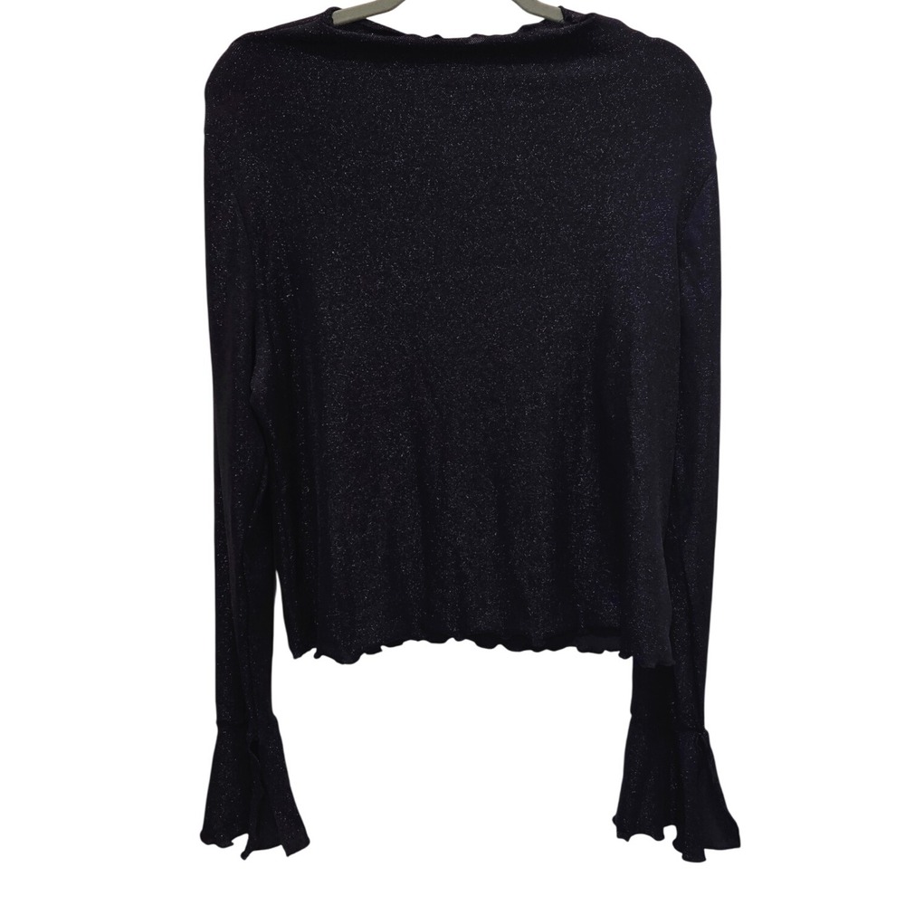 Black Sparkle Holiday‎ Whimseygoth Long Sleeve Top Ruffle Bell Cuff  blouse  XL